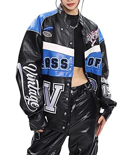 Aelfric Eden Color Block Leather Bomber Jacket Vinatge Varsity Jacket Unisex Moto Racing Biker Jackets Varsity Jacket Women, Motorcycle Jacket Women, Aelfric Eden, Outwear Fashion, Racer Jacket, Varsity Jacket Men, Varsity Jackets, Cropped Leather Jacket, Racing Jacket