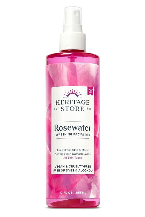 Amazon.com: HERITAGE STORE Rosewater, Refreshing Facial Mist for Glowing Skin, With Damask Rose Oil, All Skin Types, Rose Water Spray for Face Made Without Dyes or Alcohol, Vegan & Cruelty Free (12oz) : Beauty & Personal Care Rose Spray, Rosewater For Skin, Heritage Store Rosewater, Rosewater Skincare, Diy Rose Water Face Mist, Rose Water Heritage, Rose Water Products, Heritage Rose Water, Rose Water Spray For Face