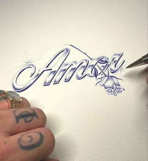 Two Letter Tattoo, Ballpoint Pen Tattoo Flash, Flash Tattoo Lettering, Amor Tattoo Fonts Words, Chicano Pen Art, Chicano Tattoo Flash, Ink Pen Tattoo, Tattoo On Paper, Tattoo Font Ideas