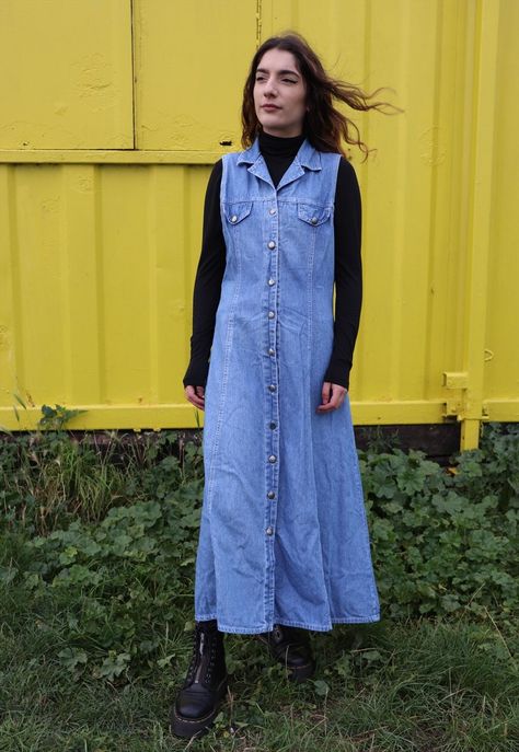 Lightweight 90s Blue Lightweight Denim Dress Midi Maxi | Lost Property Vintage | ASOS Marketplace Lost Property, Vintage Denim Dress, Blue Jean Dress, Dress Denim, Vintage Maxi Dress, Cute Shirt, Dresses Vintage, Shirt Dresses, Dress Midi