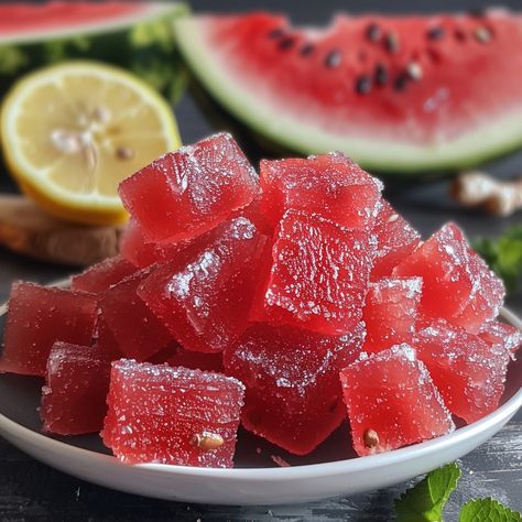 🍉 Transform watermelon rinds into delicious candy! A sustainable, sweet treat that's sure to impress. #EcoFriendlyEats 🍽️ Watermelon Rind Candy 🛒 Ingredients: 500g watermelon rind, peeled & diced 250g sugar 1 lemon, juiced 1 tsp ginger, grated Water 👩‍🍳 Instructions: Prep Rinds: Boil rinds until tender, drain. Syrup: Cook sugar, lemon juice, ginger, and water until syrupy. Candy: Add rinds to syrup, simmer until translucent. Cool: Let cool and dry on a rack. ✨ Discover the unique sweetnes... Instagram Recipes, Twisted Recipes, Watermelon Rind, Unique Desserts, Trending Recipes, Sweet Treat, Tasty Dishes, Lemon Juice, Syrup