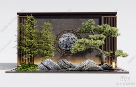 Zen Garden Wall, Indoor Landscape Design, Indoor Zen Garden, Green Wall Design, Japanese Garden Landscape, Decor Pad, Japanese Zen Garden, Japan Garden, Zen Decor