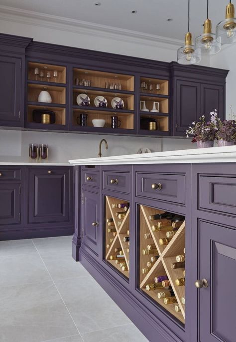 kitchen cabinets makeover colors Deep Purple Kitchen Cabinets, Deep Purple Kitchen, Aubergine Kitchen Cabinets, Plum Cabinets Kitchen, Eggplant Cabinets, Lilac Kitchen Cabinets, Dark Purple Kitchen Cabinets, Purple Cabinets Kitchen, Plum Kitchen Cabinets