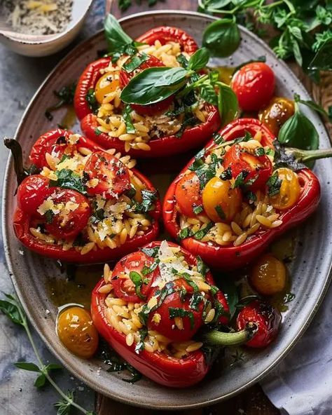 You searched for Orzo - Miarecipes Red Bell Pepper Recipes, Bell Peppers Stuffed, Bell Pepper Recipes, Red Bell Peppers, Oven Cooking, Peppers Recipes, Food Is Fuel, Bell Peppers, Orzo