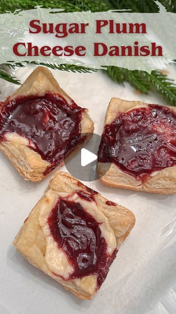 Kassie / Georgia Girl on Instagram: "SUGAR PLUM CHEESE DANISH Have you ever had those delicious little Sugar Plum Cheese Danish’s from Starbucks? Well these are even better and cost a whole lot less! Here’s what you need for this copycat recipe: * 1 pkg. frozen puff pastry sheets * 8 oz pkg. cream cheese, softened * ½ cup sugar * 1 tsp vanilla * ½ cup plum jam or jelly * ¼ tsp cinnamon * ⅛ tsp ground cloves * ⅛ tsp ground nutmeg INSTRUCTIONS * Preheat oven to 400°F.  * Unroll puff pastry and cut each sheet into 9 even squares. A pizza cutter works well for this. Place one square in each well of a muffin pan, and press gently into wells, leaving the corners out.  * Mix together cream cheese, sugar and vanilla. Divide evenly among puff pastry squares, spreading slightly with a spoon an Starbucks Plum Danish Recipe, Sugar Plum Cheese Danish, Sugar Plum Recipes, Puff Pastry Squares, Pastry Squares, Canned Plums, Plum Recipes, Plum Jam, Cheese Danish