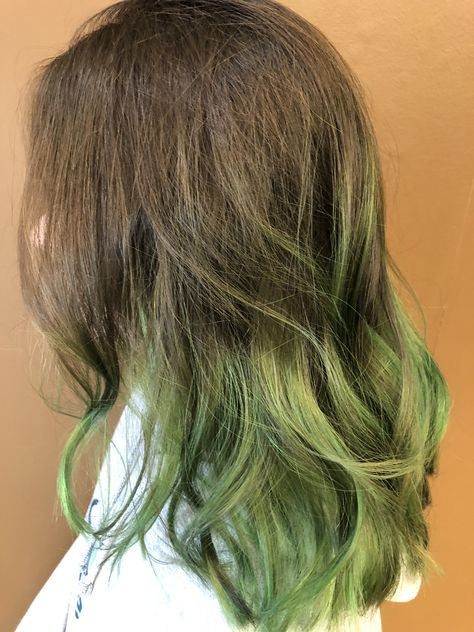 Olive Hair, Green Hair With Black Tips, Brown Hair With Green Streaks, Brown To Green Ombre Hair, Green Brown Hair, Green Hair Streaks, Green Hair Ombre, Pastel Green Hair, The Best Hair Products