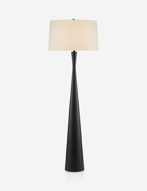 A sleek, minimalist form finished in black offers sculptural impact in the Milica floor lamp. The clean-lined design straddles timeless elegance with a modern edge that can mix in to elevate almost any decor. This lamp is made from cast aluminum for a sturdy, grounded profile in the room. Modern Floor Lamps Living Room, Tall Standing Lamp, Standing Lamps, Floor Lamp Black, Mantel Mirrors, Modern Floor Lamp, Cordless Table Lamps, Bright Living Room, Long Lumbar Pillow