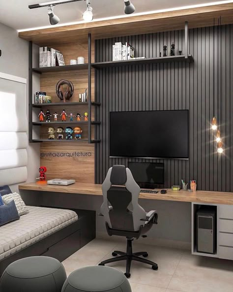 Tv Fal, Modern Home Offices, Boys Bedroom Makeover, House Interior Living Room, House Interior Decor Ideas, Boy Bedroom Design, Small Home Offices, Interior Living Room, Teen Boy Bedroom