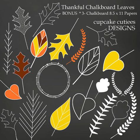 ChalkBoard Leaves Digital Clipart Elements and by cupcakecutiees Chalkboard Leaves, Thankful Leaves, Fall Chalkboard Art, Thanksgiving Chalkboard, Fall Chalkboard, Chalkboard Wall Art, Chalkboard Doodles, Chalkboard Calendar, Chalk Talk