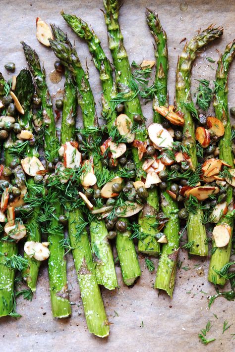 Roasted Asparagus with Buttered Almonds, Capers, and Dill