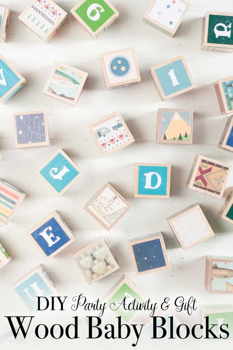 diy baby shower game craft activity wood baby blocks gift Baby Blocks Diy, Diy Party Activities, Decorate A Block, Diy Baby Shower Games, Wooden Baby Blocks, Baby Blocks Baby Shower, Baby Diy Projects, Baby Shower Art, Diy Blocks