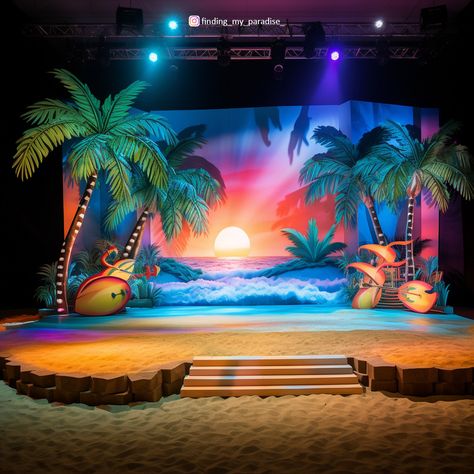 Designing Summer Beach Party Experience with AI Creative Booths, Beach Backdrop, Concert Stage Design, Summer Logo, Beach Party Decorations, Stage Set Design, Event Stage, Neon Painting, Summer Beach Party