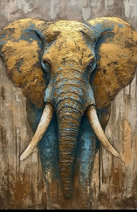 Elephant Art Painting, Symbolism In Art, Elephant Oil Painting, Elephant Paintings, Elephant Painting Canvas, Painting Elephant, Elephant Canvas Art, Elephant Artwork, Gold Art Painting