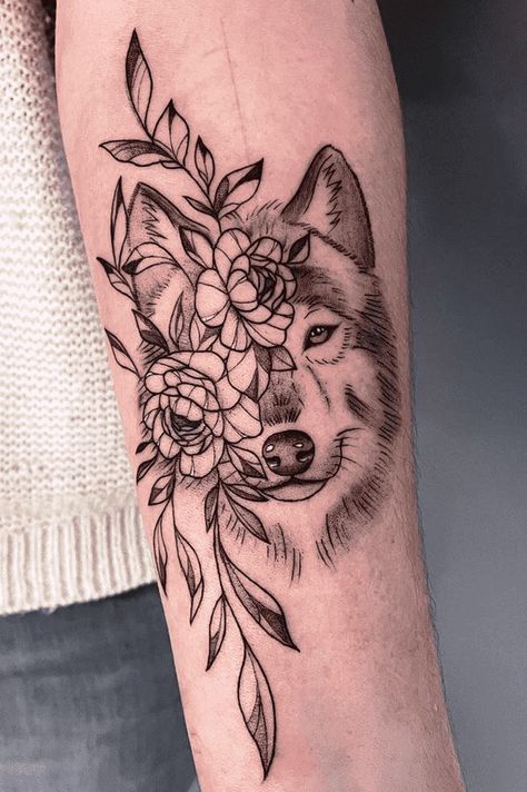 Wolf Tattoo Design Ideas Images Wolf And Crescent Moon Tattoo, Half Face Wolf Tattoo, Wolf Tattoo On Back For Women, Women’s Wolf Tattoo, Wolf Arm Tattoo Woman, Womens Wolf Tattoo, Half Wolf Half Woman Tattoo, Tattoos For Women Wolf, Lone Wolf Tattoo For Women