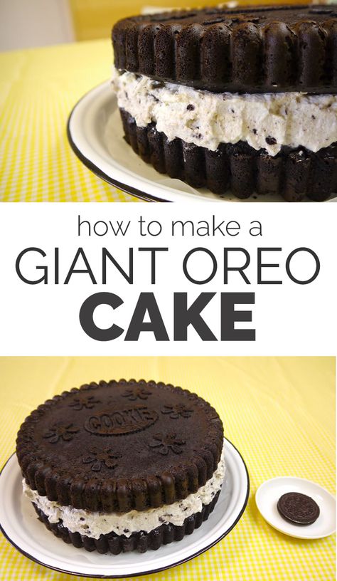 how to make a giant oreo cake Giant Oreo Cake, Cake Recipe Birthday, Recipe Birthday Cake, Oreo Cookie Cake, Oreo Birthday Cake, Oreo Desserts, Cookies And Cream Cake, Oreo Recipes, Gateaux Cake