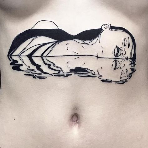 Floating tattoo by Silly Jane #SillyJane #blackwork #linework #ladyhead #lady #portrait #Japanese #newtraditional #mashup #manga #graphic #water #reflection | Mar 13th 2018 | 488171 Water Lily Tattoos, Water Tattoo, Handpoke Tattoo, Forearm Tattoo Design, Gothic Tattoo, Thigh Tattoos Women, Tattoo Magazines, Line Work Tattoo, Back Tattoo Women