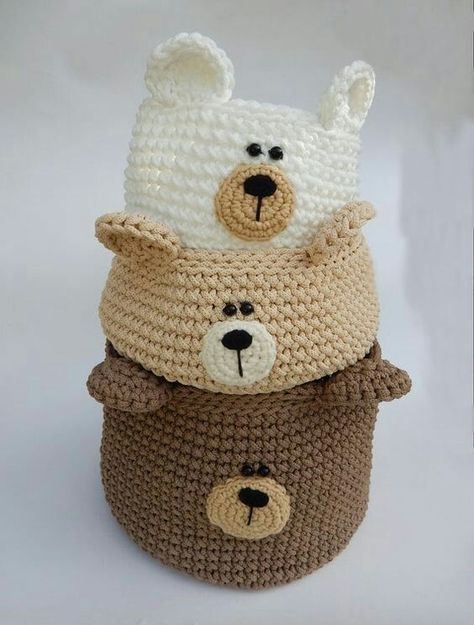 Bear Basket, Crochet Nursery Decor, Bear Nursery Decor, Crochet Nursery, Basket Crochet, Crochet Storage, Confection Au Crochet, Crochet Basket Pattern, Crochet Simple