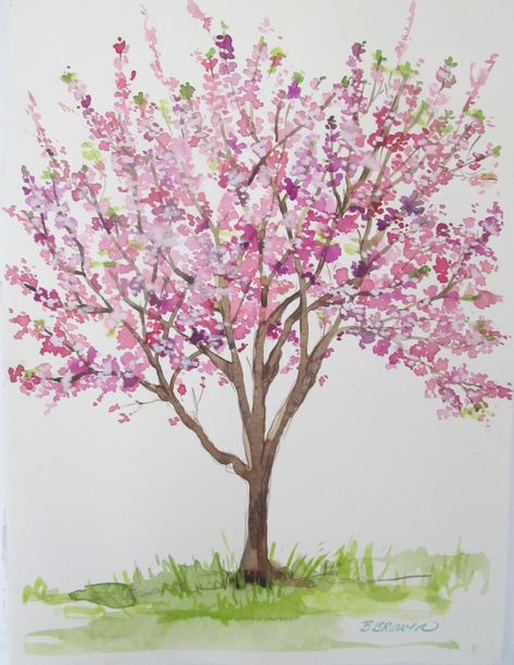 cherry blossom trees drawing - Google Search Cherry Tree Watercolor, Cherry Blossom Painting Acrylic, Watercolour Tree, Chinese Cherry Blossom, Tree Watercolour, Blossoms Painting, Simple Watercolor Flowers, Cherry Blossom Drawing, Japan Watercolor