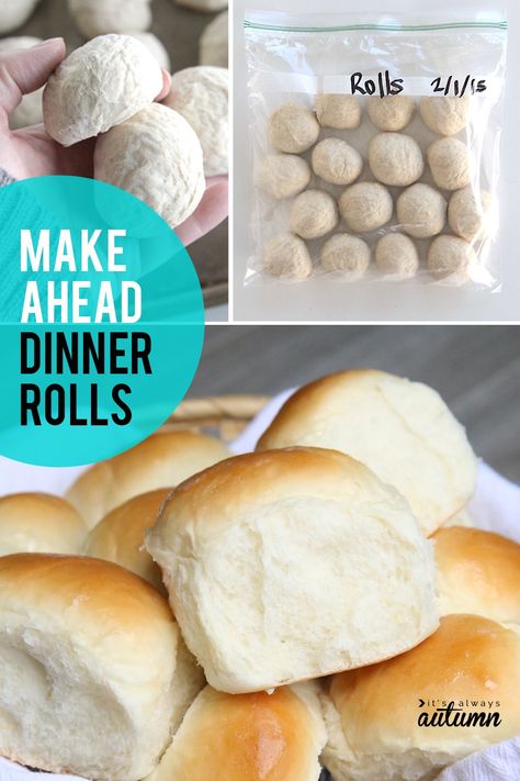 Make ahead dinner rolls recipe! How to make roll dough in advance and freeze it to bake later. Perfect for holiday dinners! Refrigerator Yeast Rolls Recipe, Make Ahead Dinner Rolls, How To Make Rolls, Easy Holiday Baking, Yeast Rolls Recipe, How To Make Dough, Easy Rolls, Baked Rolls, Dinner Rolls Recipe