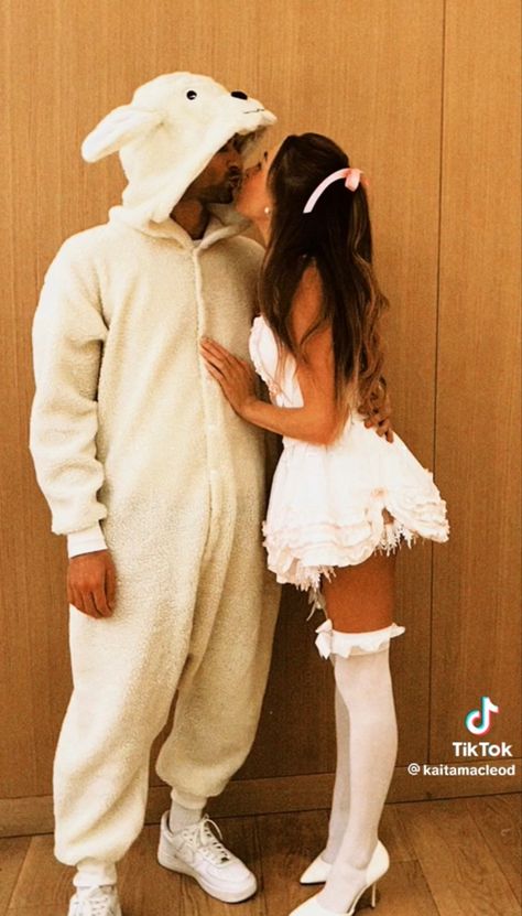 Little Bo Peep Couple Costume, Ballerina Couple Costume, College Couples Halloween Costumes, Cowboy And Angel Couple Costume, Lil Bo Peep Couple Costume, Coquette Bunny Costume, Lil Bo Peep Costume, Little Bow Peep Costume, Bo Peep And Sheep Costume