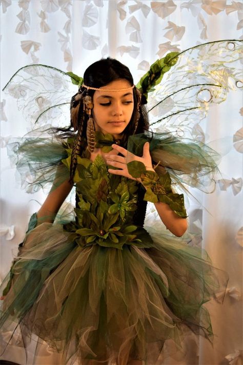 Woodland fairy dress, fairy costume,Woodland fairy dress,Green foliage leaf fairy costume, fairy bir Fairy Dress Green, Pride Float, Woodland Fairy Dress, Fairy Dress Costume, Forest Fairy Costume, Woodland Fairy Costume, Leaf Fairy, Fairytale Birthday, Fairy Festival