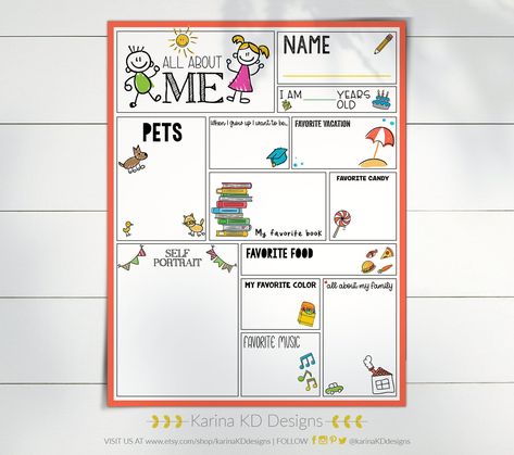 All About Me Worksheet | Etsy About Me Worksheet, Infant Curriculum, Me Worksheet, All About Me Poster, All About Me Printable, All About Me Worksheet, All About Me Activities, About Me Activities, Student Notebooks