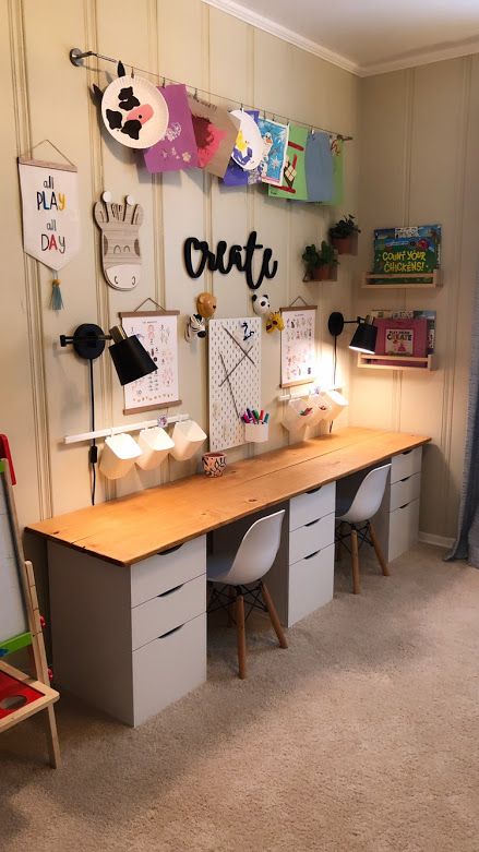 Alex Lately : Toddler Playroom l Workstation. Kid Decor. Toddler Desk and Art Space Kids Desk Space, Kids Art Area, Playroom Desk, Kids Study Room, Kids Study Area, Toddler Desk, Kids Art Space, Kids Room Desk, Boys Desk