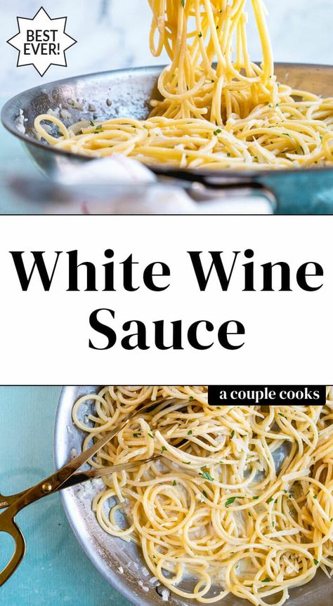 This white wine sauce is easy to make and full of tangy, savory flavor from dry wine and Parmesan. Serve as a sauce for pasta, chicken or fish. #whitewine #sauce #whitewinesauce #pastasauce #cookingwithwine Wine Sauce For Pork, Wine Sauce For Fish, White Wine Sauce For Pasta, Parmesan Pasta Sauce, Wine Pasta Sauce, Homemade Pasta Sauce Recipe, White Wine Pasta Sauce, Alfredo Sauce Easy, White Wine Sauce Recipes