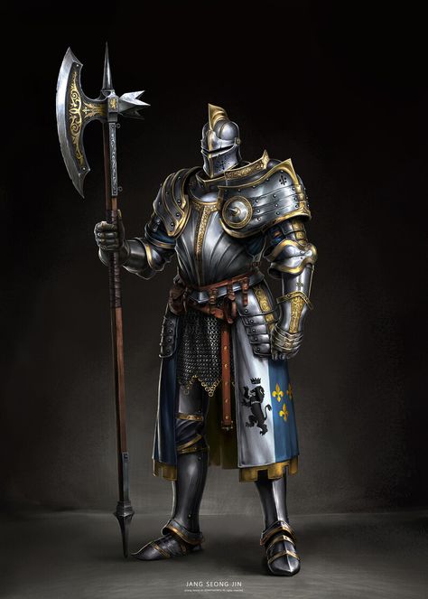 ArtStation - Character Concept: Royal Knight, Jang Seong Jin Halberd Knight, Knight Character Art, Knight Concept Art, Lord Knight, Royal Knight, Royal Crest, Ancient Armor, White Knight, Knight Art