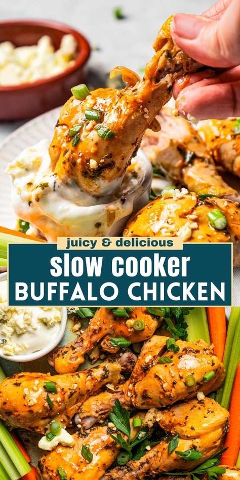 You have to try this Buffalo Chicken recipe! Chicken drumsticks are marinated in a spicy, tangy sauce before being cooked low and slow in a crockpot to yield incredibly tender, flavorful results. Diethood Recipes, Buffalo Chicken Recipe, Slow Cooker Buffalo Chicken, Recipe Using Chicken, Bacon Sandwich, Chicken Drumstick Recipes, Drumstick Recipes, Easy Slow Cooker Recipes, Recipe Chicken