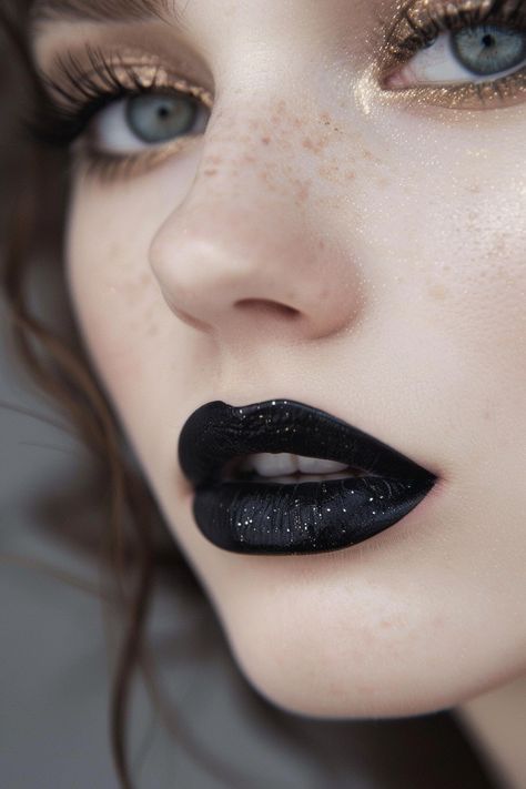 45+ Show-Stealing Black Lipstick Ideas Black Lipstick Looks, Black Lipstick Outfit, Ariana Character, Black Lips Makeup, Black Lipstick Look, Black Lipstick Makeup, Lipstick Ideas, Teal Eyeshadow, Abstract Makeup