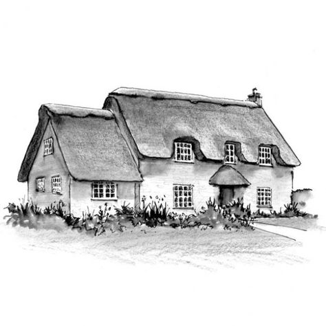 sketch-of-an-old-cottage-in-pen-ink - Portraits-Online.com Old Houses Drawing, How To Draw A Cottage, Old House Sketch, Cottage House Drawing, Old House Drawing, House Drawing Sketches, Cottage Drawing, Cottage Illustration, Landscape Pencil Drawings