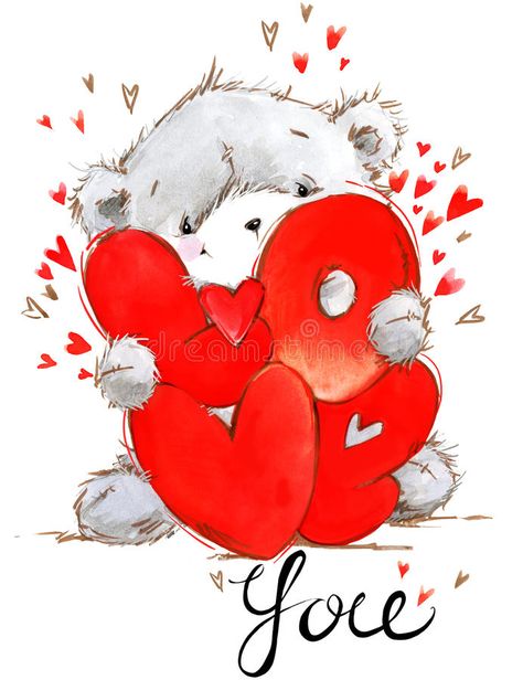 Valentines Day Watercolor, Love Feeling Images, Valentines Day Bears, Teddy Pictures, Card Valentines Day, Valentines Illustration, Teddy Bear Images, Bear Love, Valentine Images