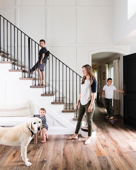 Cecy J Interiors on Instagram: “Playing with the boys! #cecyjinteriors” 2 Story Foyer Ideas Entryway, Two Story Foyer Ideas, Tall Staircase Wall Ideas, Large Foyer Ideas, 2 Story Entryway, Stairs Wall Decor Ideas, Two Story Entryway, Vaulted Foyer, Foyer Ideas Entryway