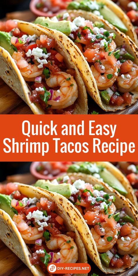 These quick shrimp tacos are packed with seasoned shrimp, fresh Pico de Gallo, and a tangy cabbage slaw. Charred tortillas add the perfect touch to this simple, tasty meal! Shrimp Quesadilla Easy, Baked Shrimp Tacos Oven, Teriyaki Shrimp Tacos, Breaded Shrimp Tacos Easy, Easy Shrimp Tacos Simple, Shrimp Taco Recipes Easy, Shrimp Street Tacos Recipe, Best Shrimp Tacos Recipe, Keto Shrimp Tacos