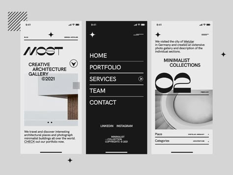 Mobile Architecture Minimalist Layout by Tomasz Mazurczak on Dribbble Typography App, Architecture Minimalist, Mobile Architecture, Website Concept, Studio Marketing, Ui Design Mobile, Logo Creator, Desain Editorial, Mobile Web Design