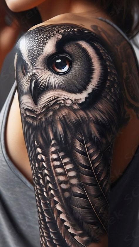 Owl Tatoos Woman, White Owl Tattoo, Colorful Owl Tattoo, Realistic Owl Tattoo, Owl Tattoo Drawings, Tattoos To Cover Scars, Woman Tattoo, Owl Tattoo Design, Tasteful Tattoos