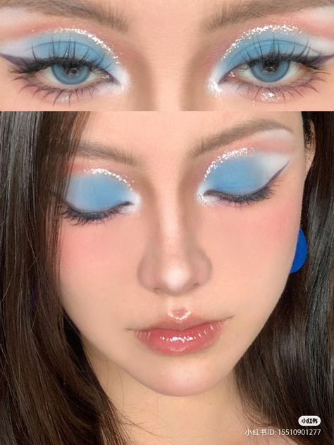 Blue Highlighter Makeup, Daily Eye Makeup, Makeup Charts, Concert Makeup, Blue Makeup Looks, Performance Makeup, Subtle Makeup, Doll Eye Makeup, Makeup Artist Tips