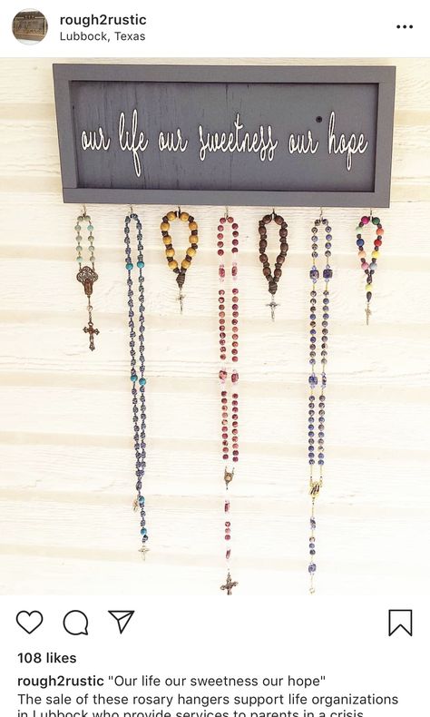 Rosary Wall Hanger, Rosary Holder Wall, Rosary Display Ideas, Catholic Altar Home Ideas, Rosary Display, Rosary Holder, Catholic Altar, Altar Design, Catholic Decor