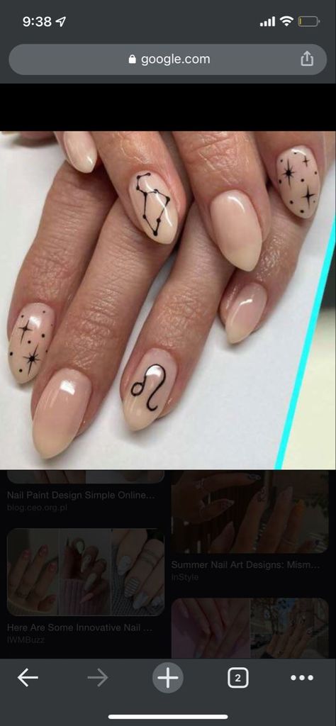 Short Capricorn Nails, Leo Constellation Nails, Cancerian Nail Art, Sagittarius Inspired Nails, Lion Nails Designs, Saggitarius Nail Designs, Leo Nails Designs, Leo Acrylic Nails, Libra Nail Art