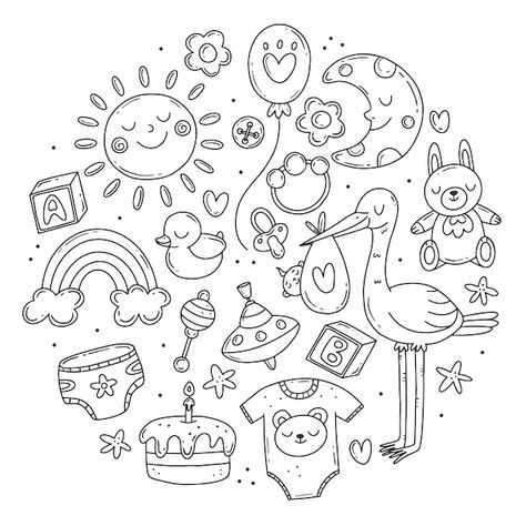 Doodle Baby, Baby Scrapbook Pages, Cute Doodle, Clipart Baby, Doodle Images, Baby Frame, Doodle Style, Animal Icon, Picture Books Illustration