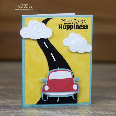 car_card_corri_garza Car Cards Handmade, Silhouette Cameo Cards, Car Cards, Terrific Tuesday, Leaving Cards, Car Card, Things That Go, Birthday Card Craft, Homemade Birthday Cards