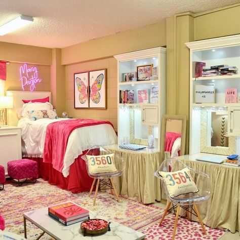 Mary Kathryn Decker Designs on Instagram: "🌈 COLOR COLOR COLOR!❤️ Absolutely beautiful room with our “Lover of Color” from the butterfly collection! 👏🏻 butterflies have a special meaning to Mary Peyton & her family as they symbolize her grandmother!🦋 Such a perfect room!💫" Curtains, Home Décor, Dorm Rooms, Girl Dorms, Girls Dorm Room, Dorm Room, Room Ideas, Home Decor