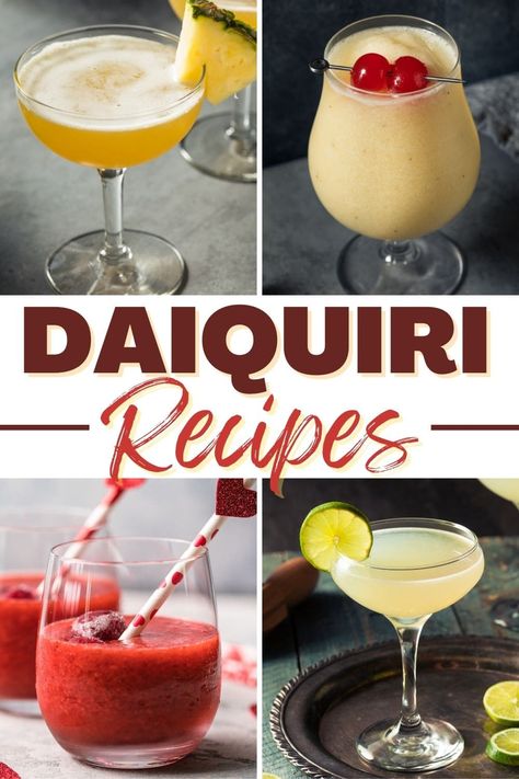 Take a virtual trip to a secluded beach with these easy daiquiri recipes! From strawberry to banana to pineapple and mango, these tasty drinks are always a hit. Daiquiri Recipes, Peach Daiquiri, Frozen Daiquiri, Daiquiri Recipe, Alcohol Beverages, Banana Drinks, Tasty Drinks, Strawberry Daiquiri, Frozen Pineapple