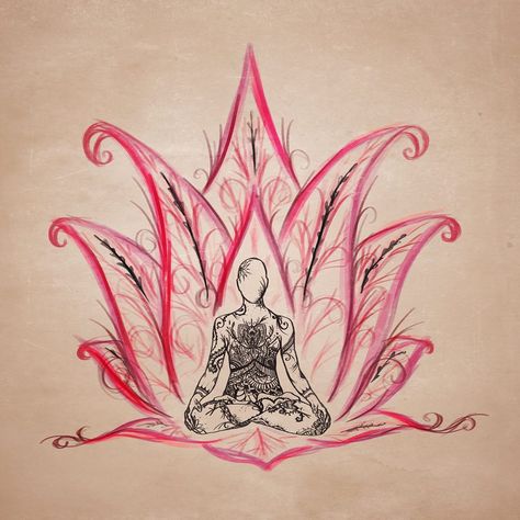 Lotus Meditation Tattoo, Spiritual Pink Aesthetic, Spiritual Awakening Drawings, Spiritual Person Drawing, Calming Things To Draw, Spiritual Flowers Tattoo, Pink Spiritual Art, Simple Spiritual Drawings, Lotus Aesthetic Art