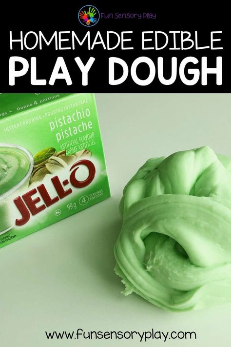 Homemade Edible Play Dough with Jello Pudding Jello Sensory Play, Edible Play Dough, Edible Finger Paint, Best Homemade Playdough Recipe, Edible Play Dough Recipe, Monkey Room, Cooked Playdough, Edible Playdough, Edible Slime