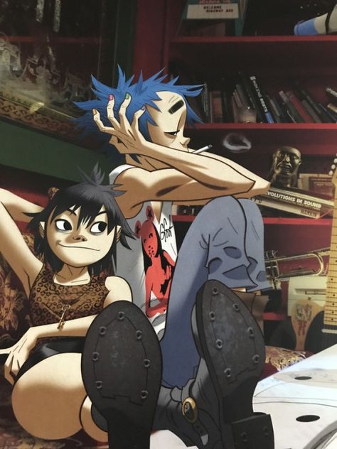 2nu Gorillaz Band, Gorillaz 2 D, Jamie Hewlett Art, 2d And Noodle, Gorillaz Noodle, Gorillaz Fan Art, Monkeys Band, Jamie Hewlett, Gorillaz Art