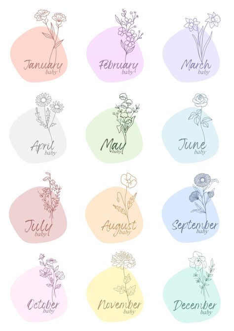 Printable wall art perfect for a Nursery or Kid's room.  Each print incorporates the birth flower and colours for the month of birth. Perfect for gifting to new parents. This is a printable file. You will receive a download link upon purchase which you can then print to your desired size and frame. January - Carnation February -  Violet March - Daffodil April - Daisy May - Lily of the Valley June - Rose July - Larkspur August - Poppy September - Aster October - Marigold November - Chrysanthemum April Birth Flower Fine Line Tattoo, October And December Flower Tattoo, March Month Tattoo, July And February Flower Tattoo, April Symbols Tattoo, Tattoos For October Birth Month, February And June Birth Flower Tattoo, January And March Birth Flower Tattoo, October Month Flower