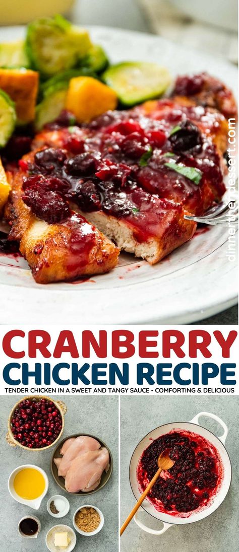 This Cranberry Chicken recipe makes easy, tender meat in a sweet and tangy cranberry sauce with orange juice, brown sugar, and maple syrup. Cranberry Orange Roasted Chicken, Cranberry Chicken Breast Recipes, Chicken And Cranberry Sauce Recipes, Raspberry Chicken Recipes, Chicken With Cranberry Sauce Baked, Meals With Cranberry Sauce, Cranberry Chicken Recipe, Cranberry Glazed Chicken, Cranberry Dinner Recipes