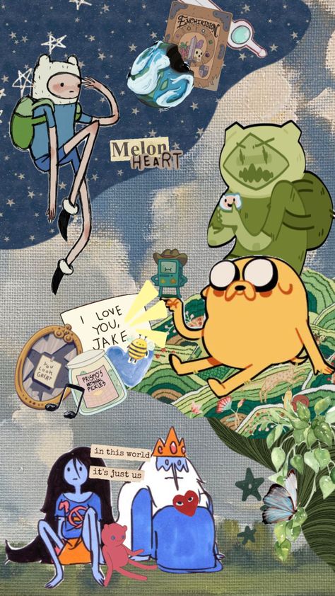 #adventuretime #finnthehuman #simon #marceline #bmo #jake #aesthetic #cartoon #cartoonnetwork Jake Aesthetic, Finn Jake, Aesthetic Cartoon, Adventure Time Wallpaper, Journal Inspiration Writing, Finn The Human, Beast Boy, Hippie Wallpaper, Hello Kitty Iphone Wallpaper